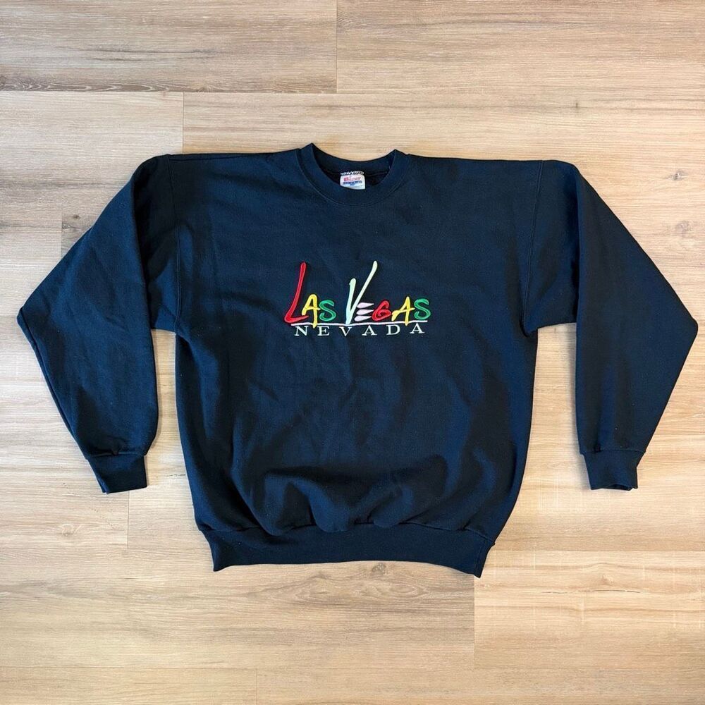 Vintage Las Vegas Nevada Black Crewneck Pullover Sweatshirt Size Large 90s Retro